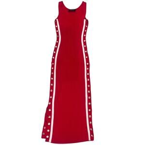 Akira Red Ribbed Tank Button Sides Maxi Dress